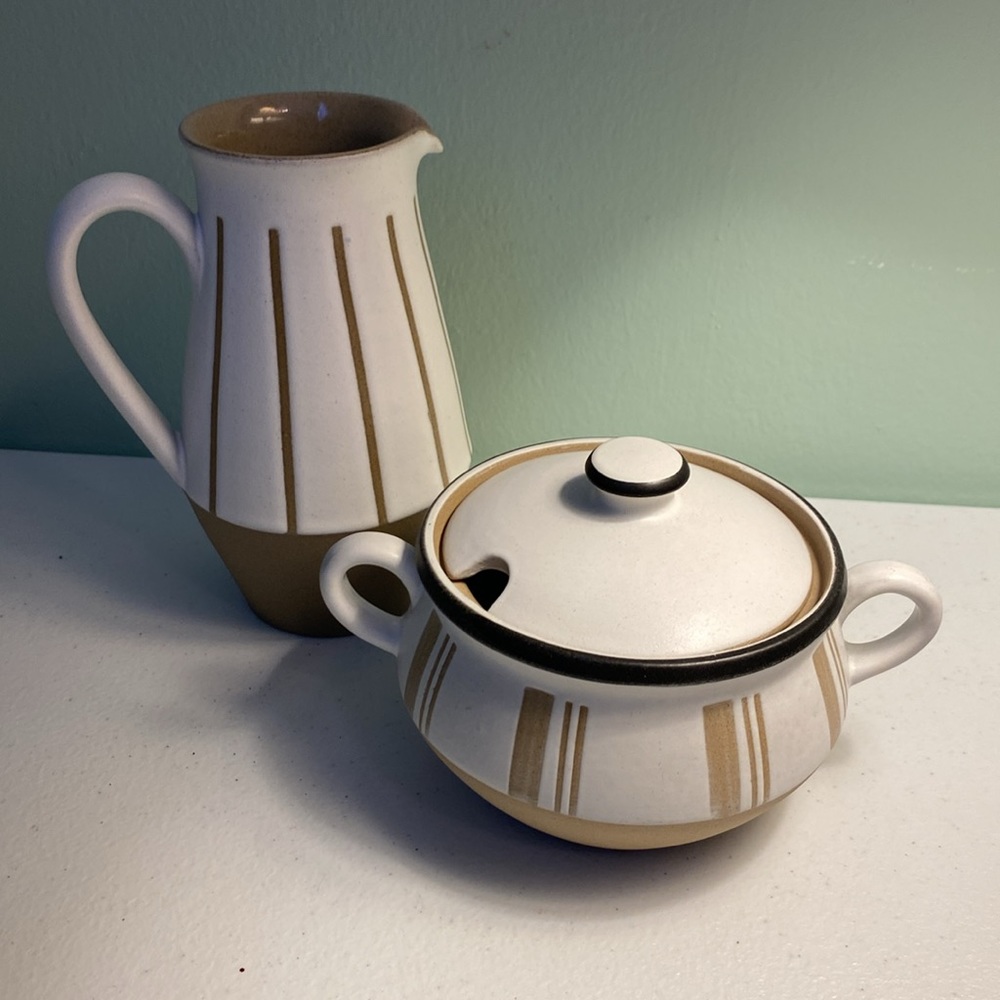 Denby Stoneware Creamer Pitcher and Sugar Bowl with Lid